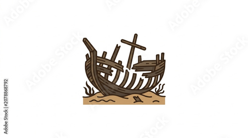 Old Wooden Shipwreck Skeleton on Sandy Seabed.