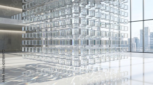 Floating Transparent Glass Cubes with Optical Caustics Technology Background