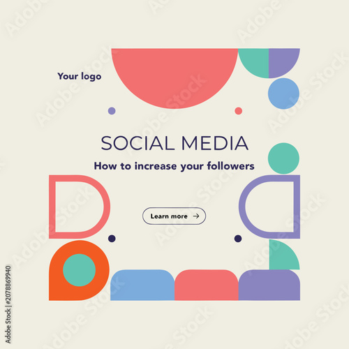 Print Editable social media post template with colorful geometric shapes