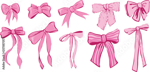 pink ribbon elements set with multiple patterns and various sizes for birthday invitation, valentines event, etc. Editable vector