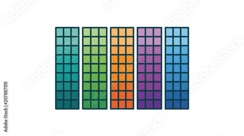 Slika na platnu Five vertical color swatch palettes arranged side by side.