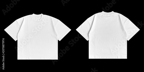 Blank T Shirt color white template front and back view on black background