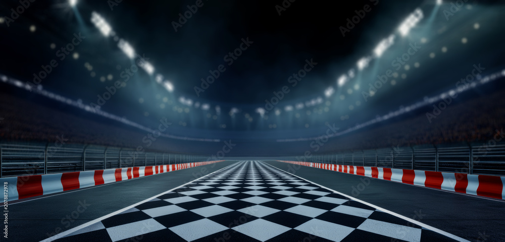 Obraz premium racetrack in a large stadium, illuminated by bright spotlights. 