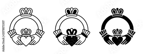 Claddagh Symbol Vector Set: Love, Loyalty, Friendship Icons, Irish Heritage Graphics, Black and White Designs