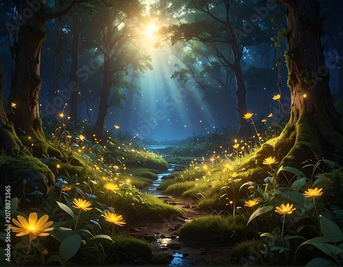 A serene forest scene with a stream running through it (4)