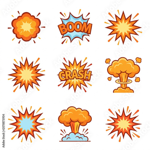 Foto Collection of Pixel Art Explosions and Comic Book Style Sound Effects