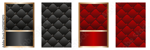 Set Luxury Velvet Background with Empty space for text. Vector realistic black and red Velvet texture Background collection with gold Frame. Perfect for Luxury anniversary vip card cover design