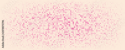 Abstrak Pink dan Magenta Pola Halftone Persegi Bulat pada Latar Belakang Krim Lembut. Tekstur Grid Geometris Modern Yang Hidup Dengan Titik-Titik Piksel. Ilustrasi Vektor Minimalis.