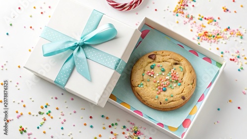 Delightful cookie placed elegantly in a gift box with colorful sprinkles and festive decorations for any occasion