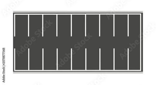 Overhead view of a rectangular parking lot layout with two rows of twenty individual parking spaces and a central driving aisle.
