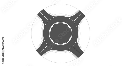 Top-down graphic illustration of a four-way traffic roundabout with roads and central island.