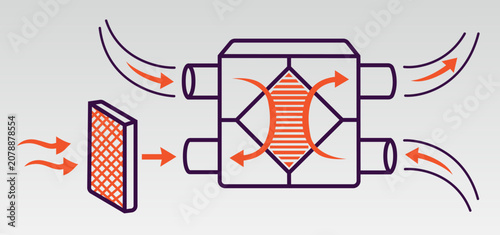 Bild auf Leinwand Heat Recovery Ventilation System Diagram with Recuperator, Fresh Air Supply, Exh