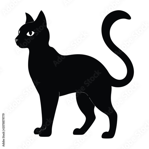 Black silhouette of a sitting cat on white background