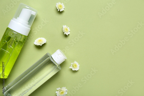 Bottles of micellar water a...
