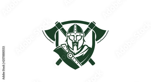 Fotografie Viking warrior mascot with crossed battle axes and shield emblem