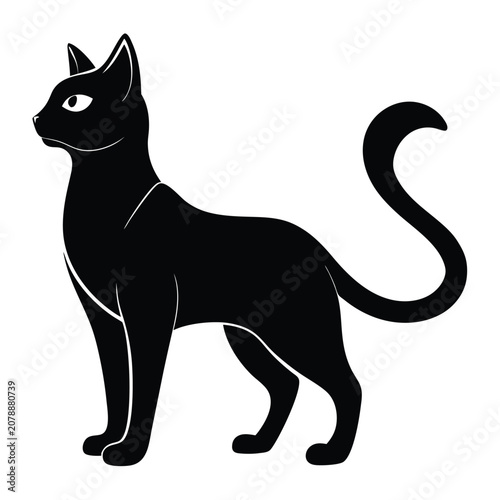 Black silhouette of a sitting cat on white background