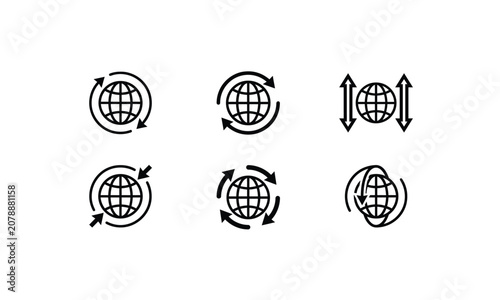 Globe with circular arrows indicates global connectivity.
