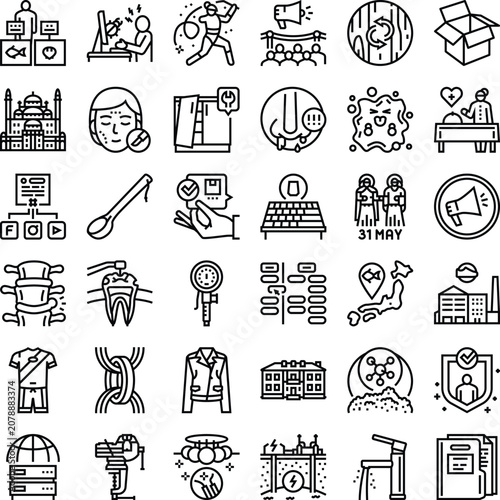 Φωτογραφία Collection of thirty six outline icons illustrating a wide range of topics inclu