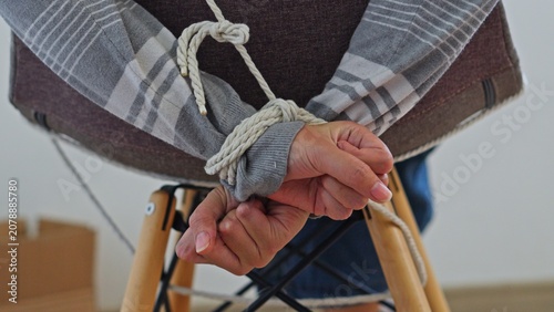 Fotografía Close Up Of A Helpless Victim With Bound Hands Trapped