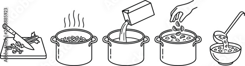 Photos Cooking Process Icon Set for Minestrone Soup Recipe Instruction Steps with Chopp