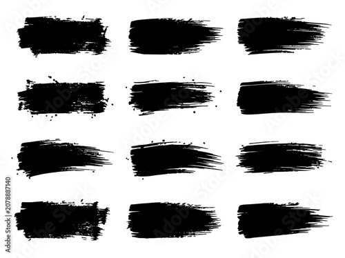 Brushstroke banner set of black grunge paint strokes with texture for design backgrounds and creative typography layouts