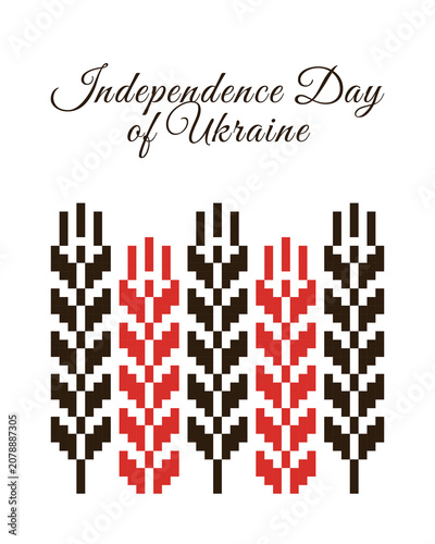 Pixel art red and black wheat, Independence Day of Ukraine greeting card