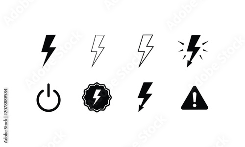 Schilderij op canvas Collection of lightning bolt icons for electric power energy.