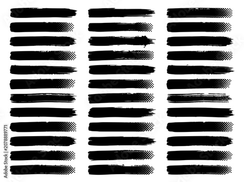 Brush strokes arranged in a grid pattern with varying textures and densities featuring texture, density, black with white and abstract elements for art, design projects