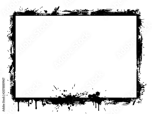 Rectangle border blank banner with grunge ink splatter texture and distressed brush edges for design background and layout
