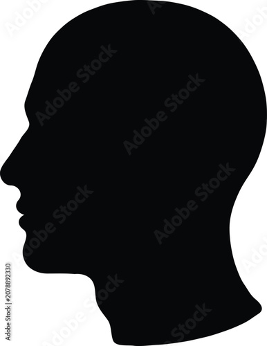 Minimalist black silhouette profile of a male human head on a solid white background
