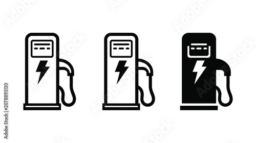 Charger icon set electric station collection line design with electric
