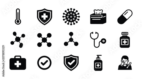 Health icon black set medical medicine virus safety vector