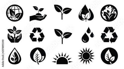 Environment icon black set ecology nature global earth vector