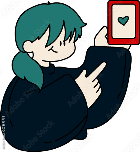 Teenager showing love heart on phone screen