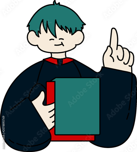 Teenager pointing with book in hand