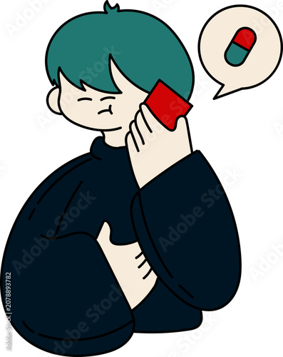 Teenager talking on phone with pill in speech bubble