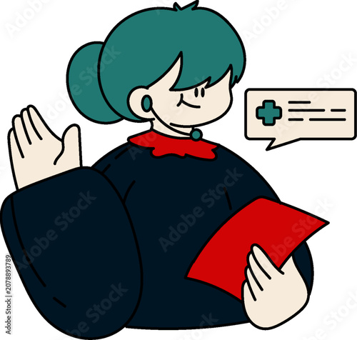 Cartoon nurse refusing medical service with speech bubble
