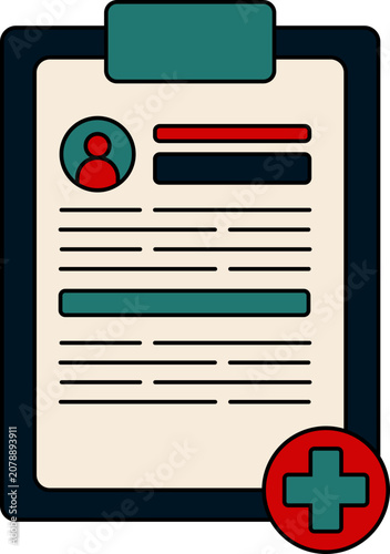 Medical document on clipboard with plus sign