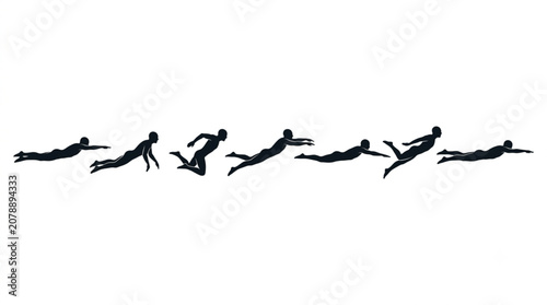 Photos Swimmers and Divers in Motion Silhouette Sequence Vector Illustration