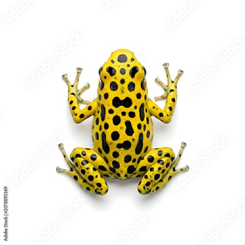 Vibrant Yellow Poison Dart Frog with Black Spots Isolated on White Background.