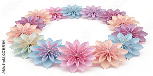 Vibrant circle of abstract blossoms in soft pastel colors creating a decorative focal point