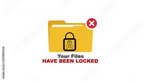 Files Locked Folder with Skull Icon for Security Video 4K - Cyber Attack Alert Animation or Ransomware Warning Screen
