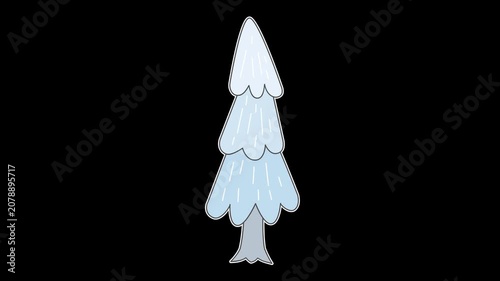 Seamless looping animation of a swaying frozen pine tree for winter and Christmas seasonal concepts. Flat style sticker design element isolated on transparent alpha channel background