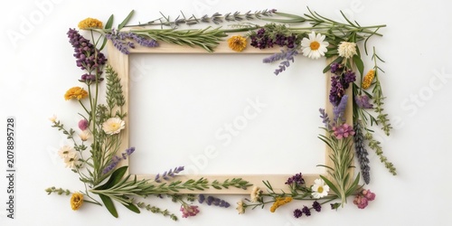 Dried herbs and tiny blooms create a beautiful and natural frame for artistic display or decoration