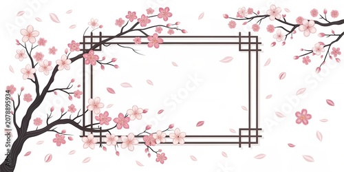 Cherry blossom frame with Japanese design and pink flowers for celebration or decoration