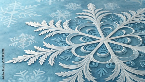 Intricate snowflake themed abstract pattern in cool blue hues brings a sense of winter wonder and tranquility