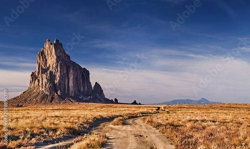 Shiprock the great volcanic rock formation in desert of New Mexico, USA