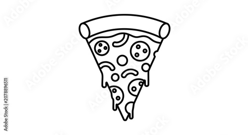 Cuadro en lienzo Pizza slice with toppings black line silhouette