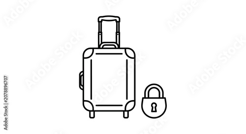 Suitcase With Padlock Black Line Silhouette Illustration