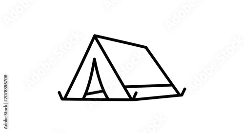 Camping Tent Line Silhouette On White Background